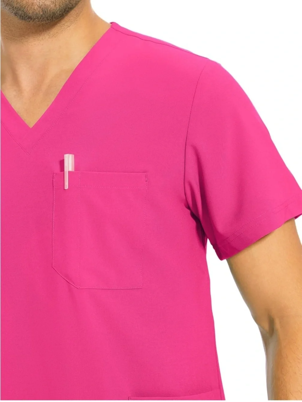 COZYFIT V-Neck Scrub Top &Jogger Pant W/8 Pockets, Anti Wrinkle, M-Tall Hot Pink